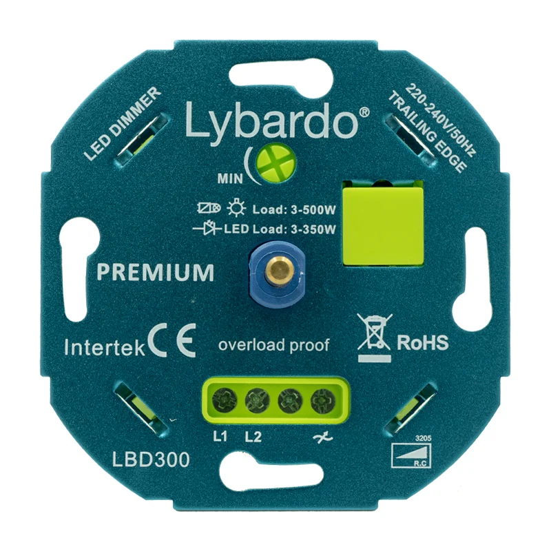 LED dimmer Lybardo Premium+ 3-350 watt - Universeel - Inbouw - Fase afsnijding