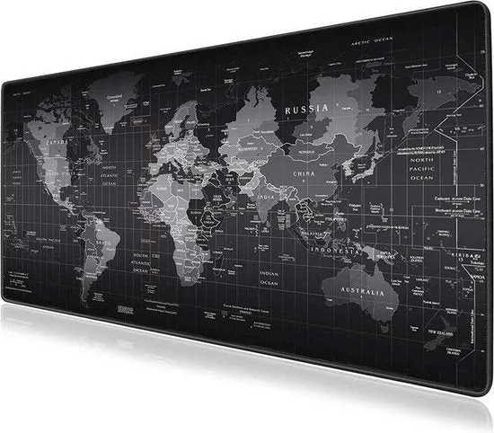 Muismat Wereldkaart zwart | 90 x 30