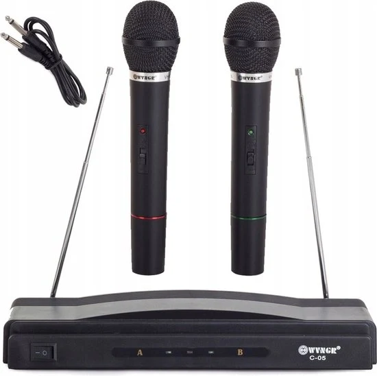 Karaoke set 2 draadloze microfoons en receiver Zwart