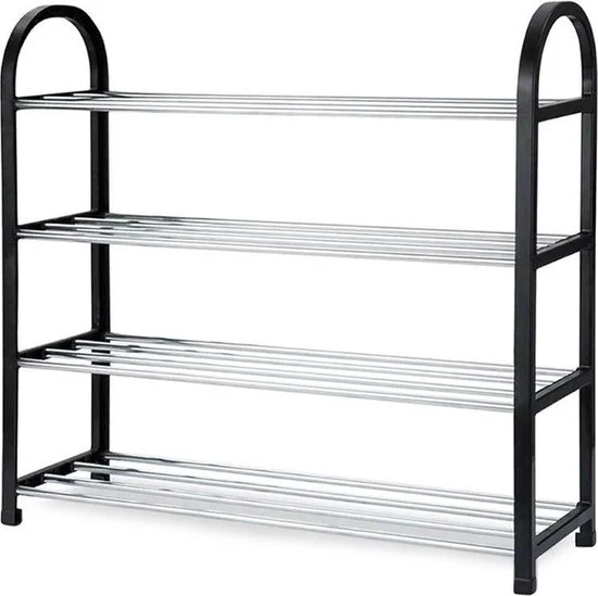 Schoenenrek Metaal 4 laags - 9 x 58 cm - Zwart