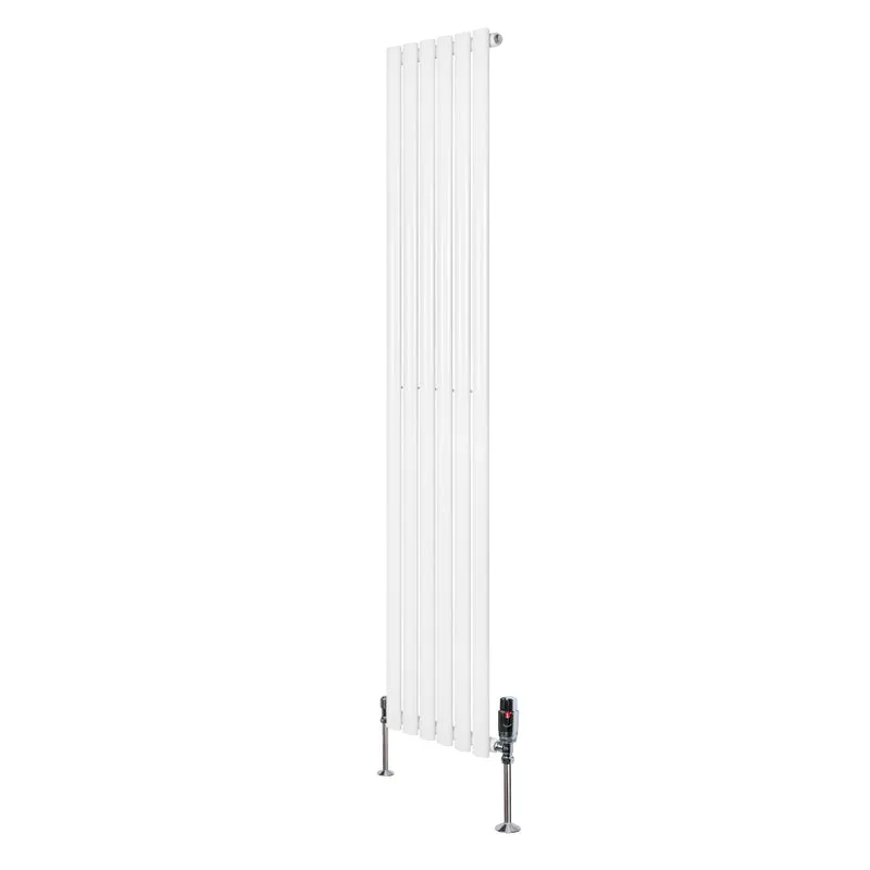 Ovale Design Radiator - 1 Kolom - 1800 mm x 360 mm - Wit - Incl. Haakse Thermostaatkraan
