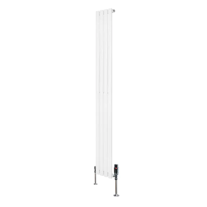 Ovale Design Radiator - 1 Kolom - 1800 mm x 240 mm - Wit - Incl. Haakse Thermostaatkraan