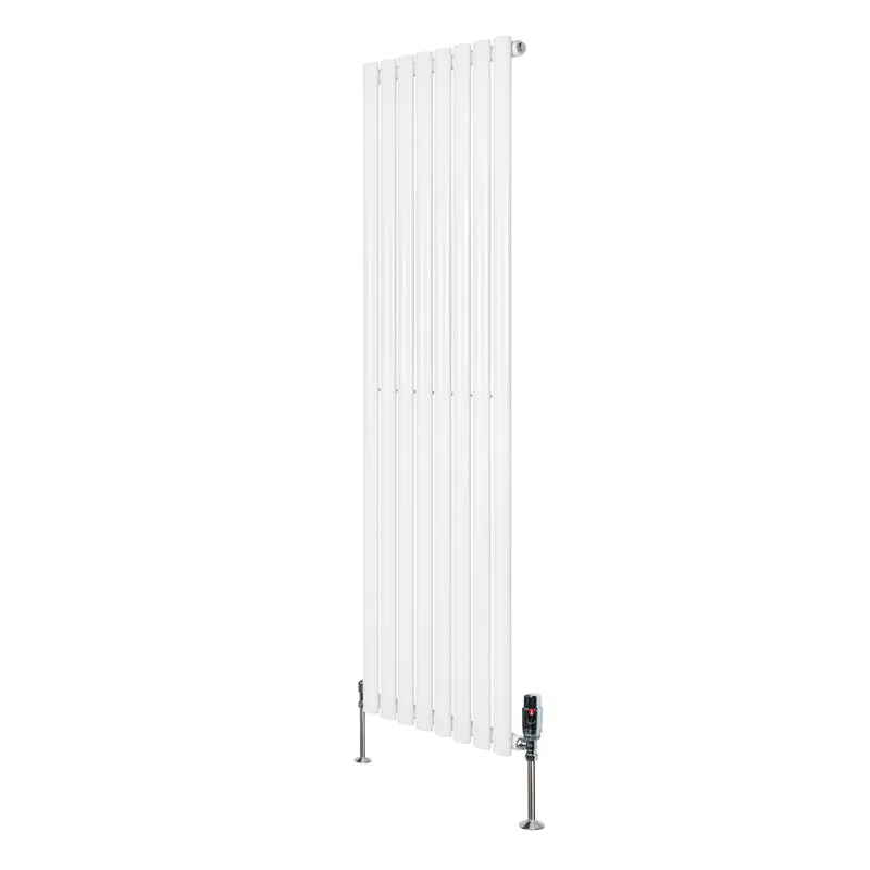 Ovale Design Radiator - 1 Kolom - 1600 mm x 480 mm - Wit - Incl. Haakse Thermostaatkraan