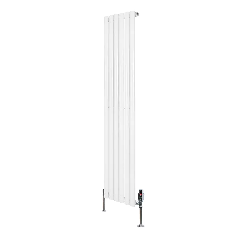 Ovale Design Radiator - 1 Kolom - 1600 mm x 360 mm - Wit - Incl. Haakse Thermostaatkraan