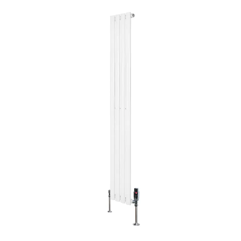 Ovale Design Radiator - 1 Kolom - 1600 mm x 240 mm - Wit - Incl. Haakse Thermostaatkraan