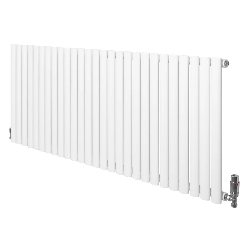 Ovale Design Radiator - 1 Kolom - 600 mm x 1620 mm - Wit - Incl. Haakse Thermostaatkraan