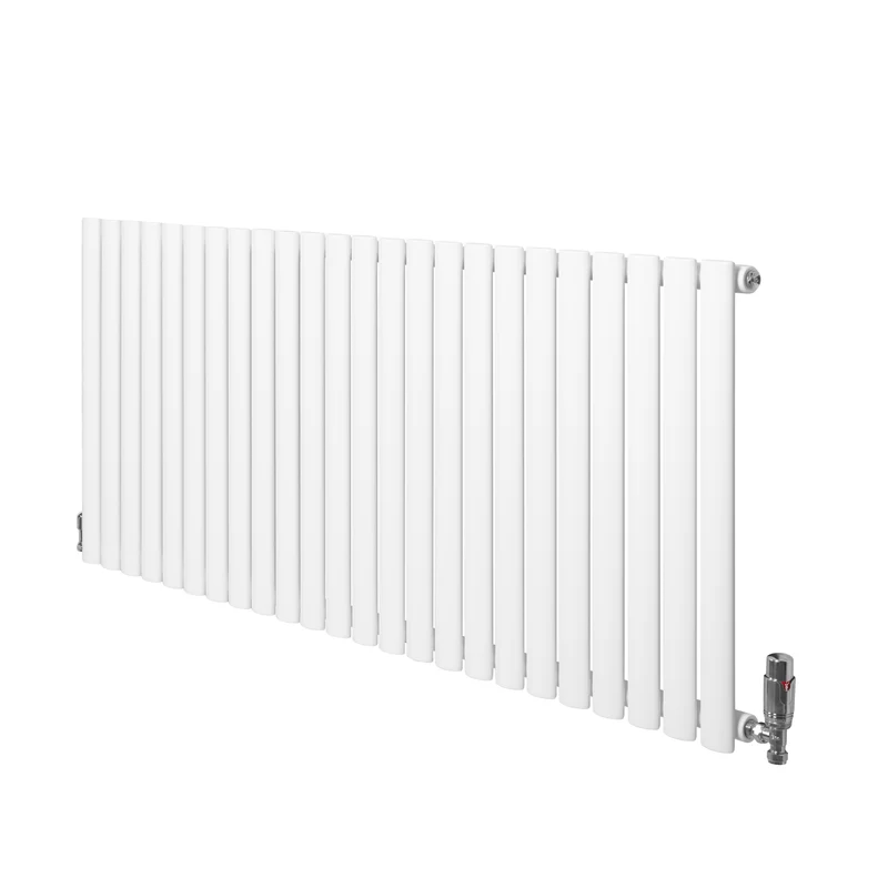 Ovale Design Radiator - 1 Kolom - 600 mm x 1440 mm - Wit - Incl. Haakse Thermostaatkraan