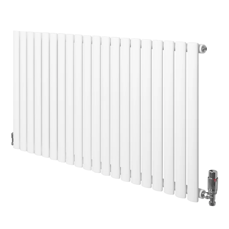 Ovale Design Radiator - 1 Kolom - 600 mm x 1200 mm - Wit - Incl. Haakse Thermostaatkraan