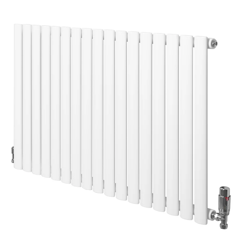 Ovale Design Radiator - 1 Kolom - 600 mm x 1020 mm - Wit - Incl. Haakse Thermostaatkraan