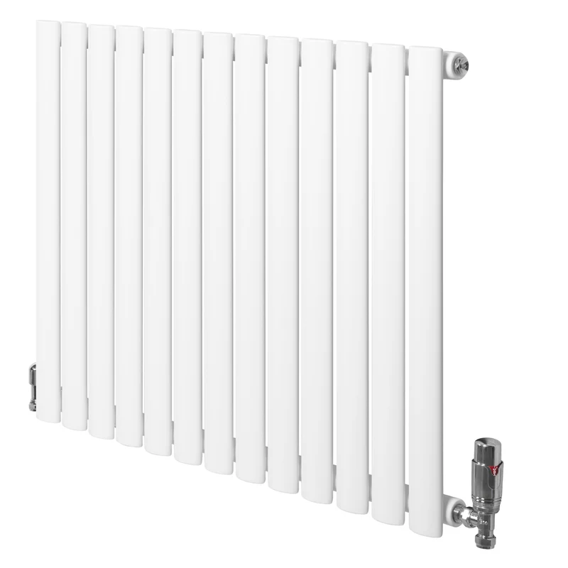 Ovale Design Radiator - 1 Kolom - 600 mm x 780 mm - Wit - Incl. Haakse Thermostaatkraan