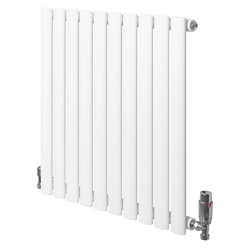 Ovale Design Radiator - 1 Kolom - 600 mm x 600 mm - Wit - Incl. Haakse Thermostaatkraan