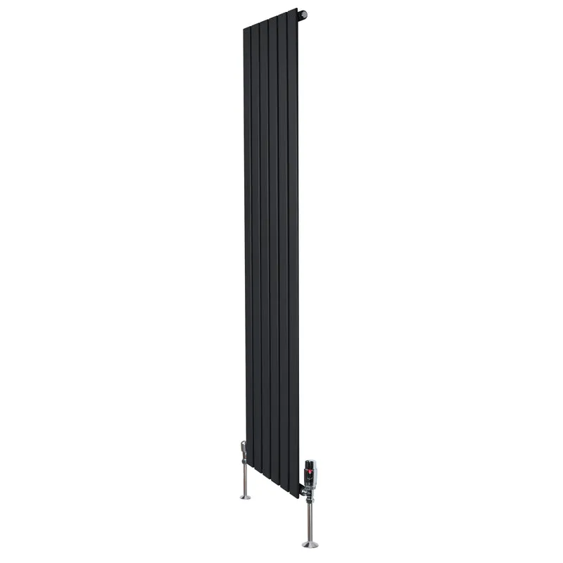 Design Radiator Vlakke Panelen - 1 Kolom - 1800 x 420mm - Zwart - Incl. Haakse Thermostaatkraan