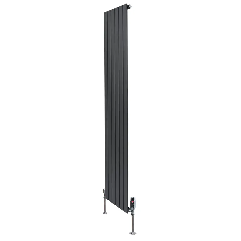 Design Radiator Vlakke Panelen - 1 Kolom - 1800 x 420mm - Antraciet Grijs - Incl. Haakse Thermostaatkraan