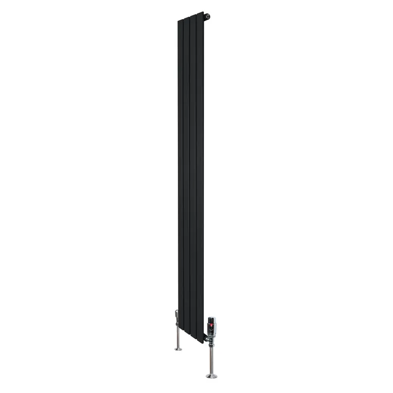 Design Radiator Vlakke Panelen - 1 Kolom - 1800 x 280mm - Zwart - Incl. Haakse Thermostaatkraan