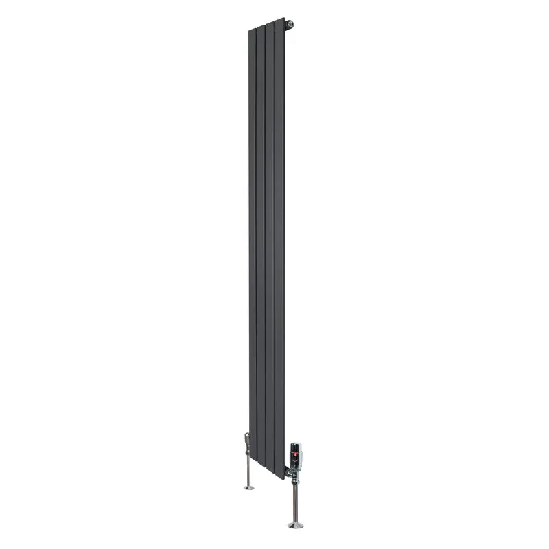 Design Radiator Vlakke Panelen - 1 Kolom – 1800 x 280mm – Antraciet Grijs - Incl. Haakse Thermostaatkraan