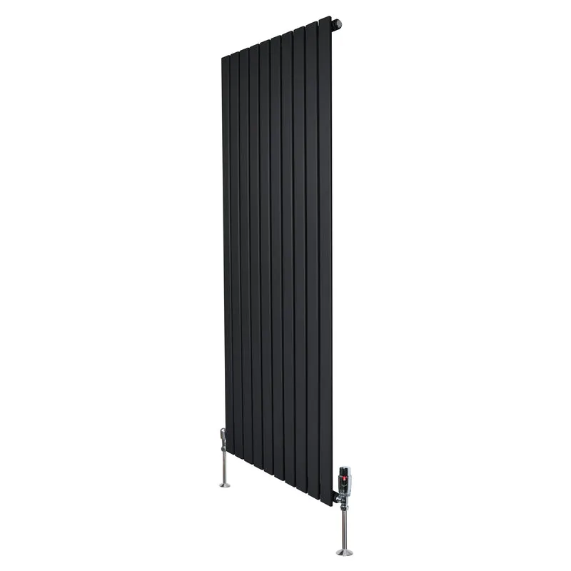 Design Radiator Vlakke Panelen - 1 Kolom – 1600 x 700mm – Zwart - Incl. Haakse Thermostaatkraan