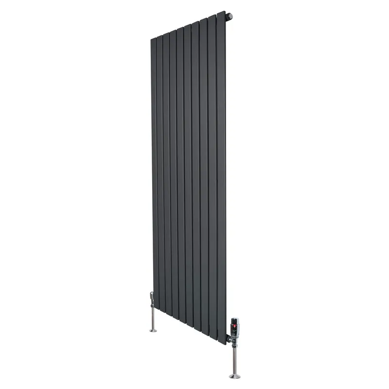 Design Radiator Vlakke Panelen - 1 Kolom – 1600 x 700mm – Antraciet Grijs - Incl. Haakse Thermostaatkraan