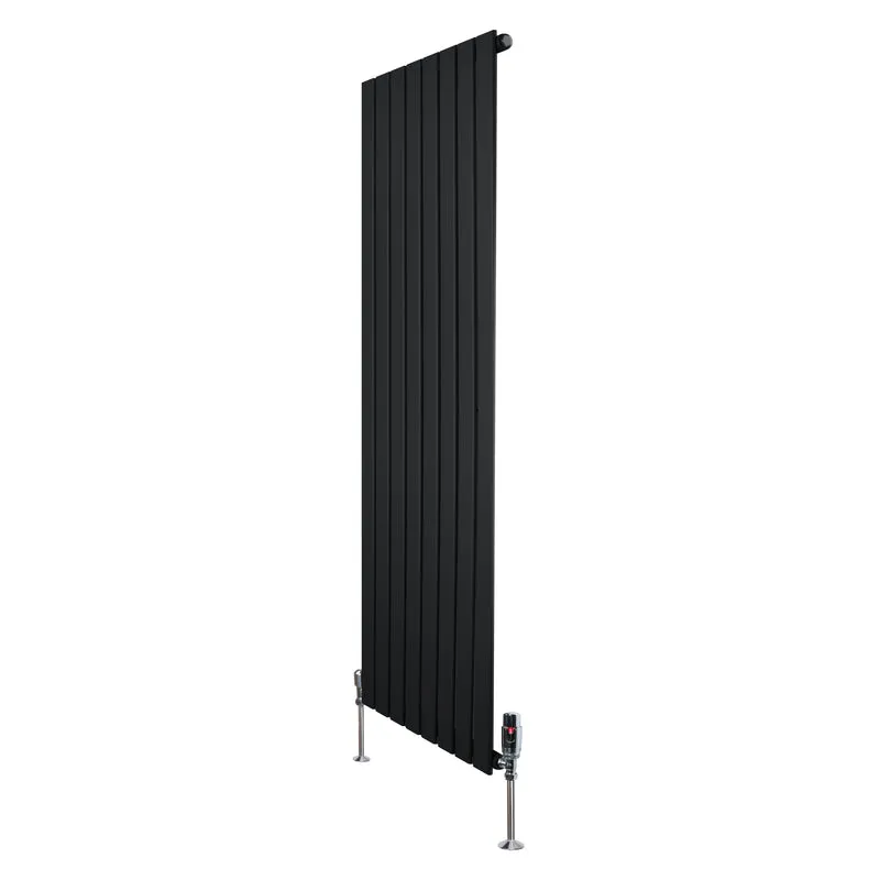 Design Radiator Vlakke Panelen - 1 Kolom - 1600 x 560mm - Zwart - Incl. Haakse Thermostaatkraan