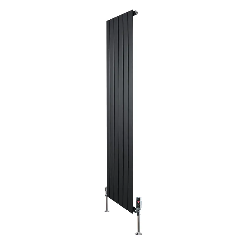 Design Radiator Vlakke Panelen - 1 Kolom - 1600 x 420mm - Zwart - Incl. Haakse Thermostaatkraan