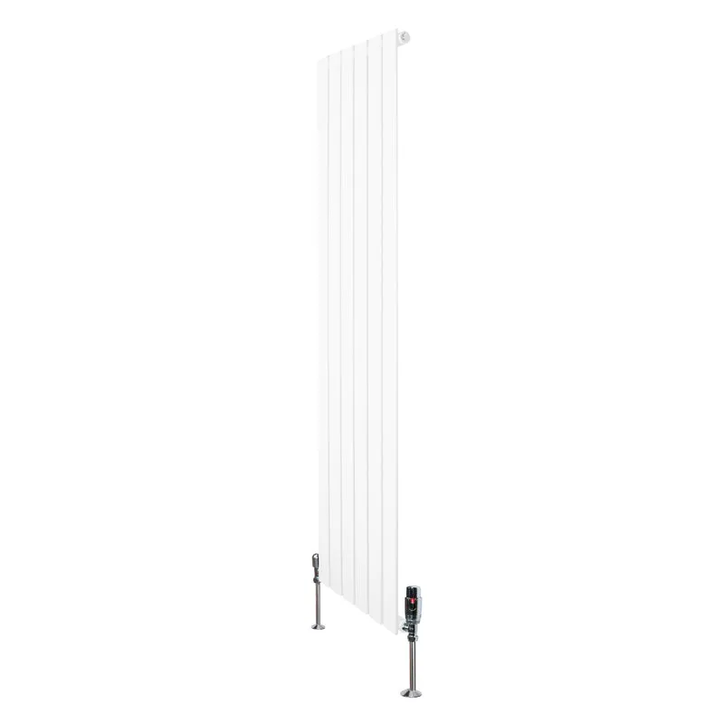 Design Radiator Vlakke Panelen - 1 Kolom – 1600 x 420mm – Wit - Incl. Haakse Thermostaatkraan