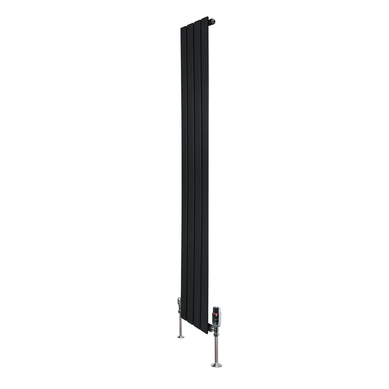 Design Radiator Vlakke Panelen - 1 Kolom – 1600 x 280mm – Zwart - Incl. Haakse Thermostaatkraan
