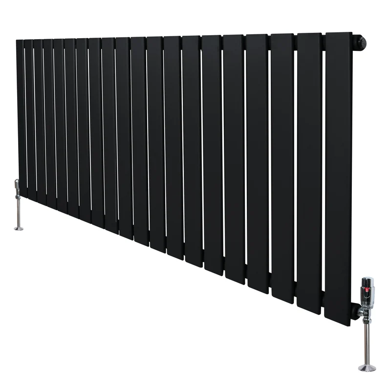 Design Radiator Vlakke Panelen - 1 Kolom – 600 x 1400mm – Zwart - Incl. Haakse Thermostaatkraan