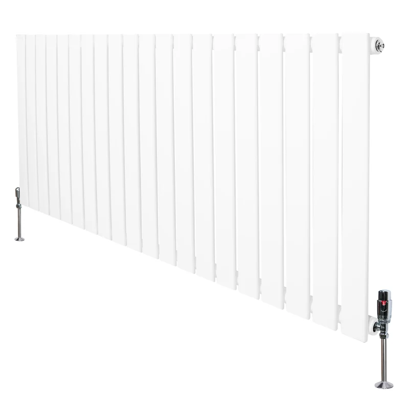 Design Radiator Vlakke Panelen - 1 Kolom – 600 x 1400mm – Wit - Incl. Haakse Thermostaatkraan