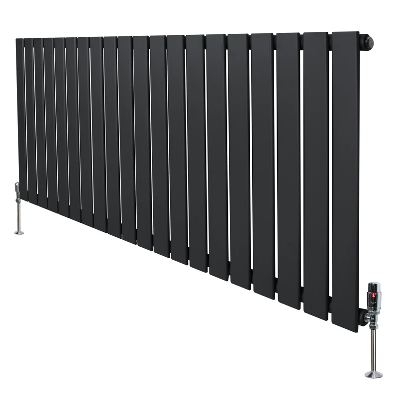 Design Radiator Vlakke Panelen - 1 Kolom – 600 x 1400mm – Antraciet Grijs - Incl. Haakse Thermostaatkraan