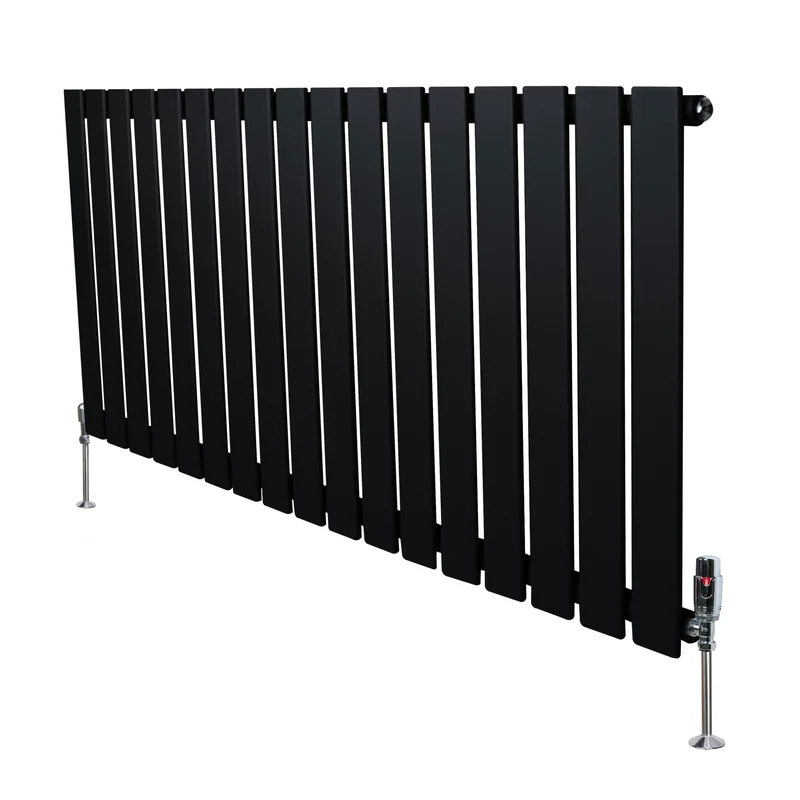 Design Radiator Vlakke Panelen - 1 Kolom – 600 x 1190mm – Zwart - Incl. Haakse Thermostaatkraan