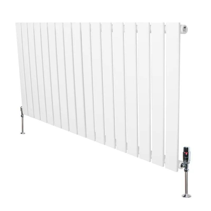 Design Radiator Vlakke Panelen - 1 Kolom – 600 x 1190mm – Wit - Incl. Haakse Thermostaatkraan