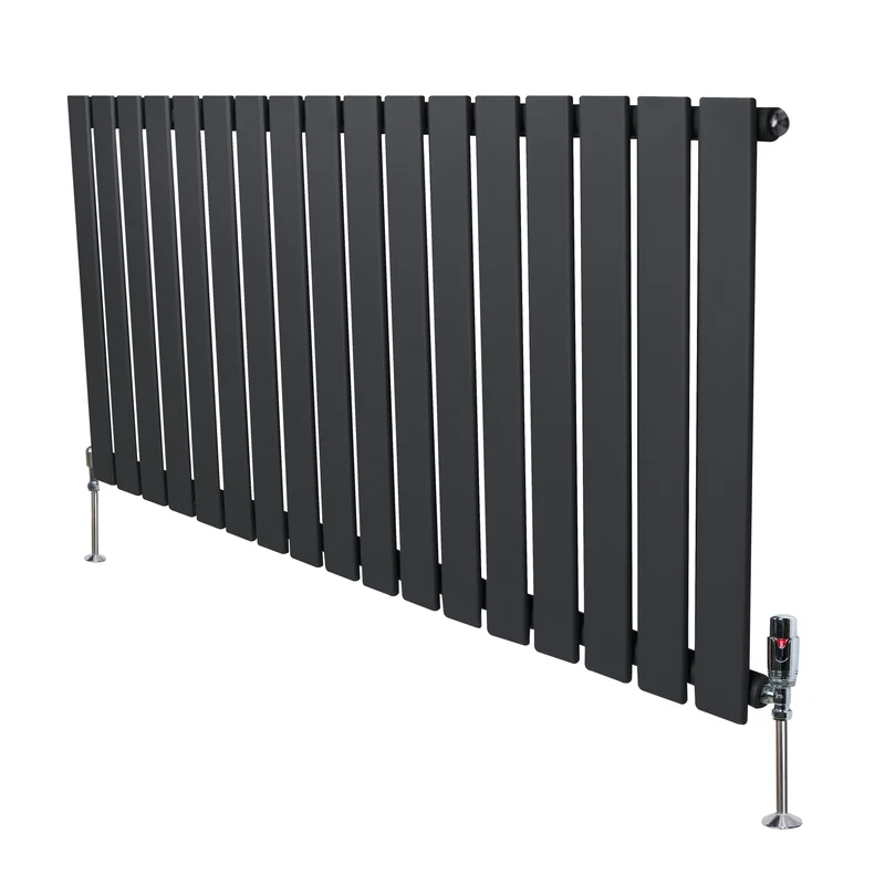 Design Radiator Vlakke Panelen - 1 Kolom – 600 x 1190mm – Antraciet Grijs - incl. Haakse Thermostaatkraan