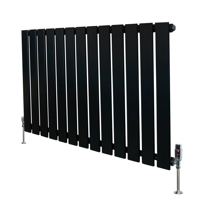 Design Radiator Vlakke Panelen - 1 Kolom – 600 x 910mm – Zwart - incl. Haakse Thermostaatkraan