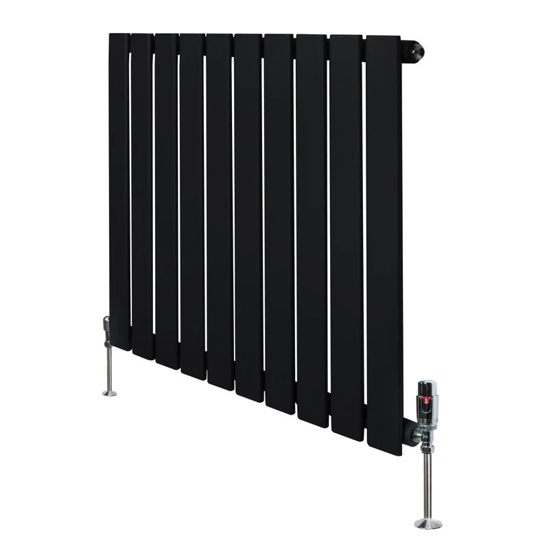 Design Radiator Vlakke Panelen - 1 Kolom – 600 x 700mm – Zwart - incl. Haakse Thermostaatkraan
