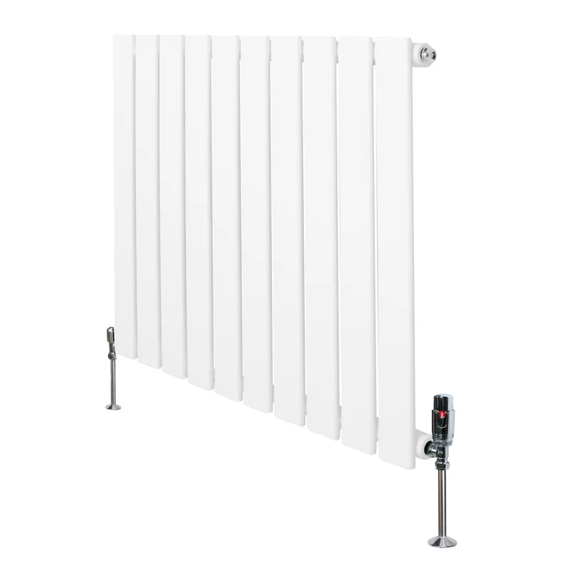 Design Radiator Vlakke Panelen - 1 Kolom – 600 x 700mm – Wit - incl. Haakse Thermostaatkraan