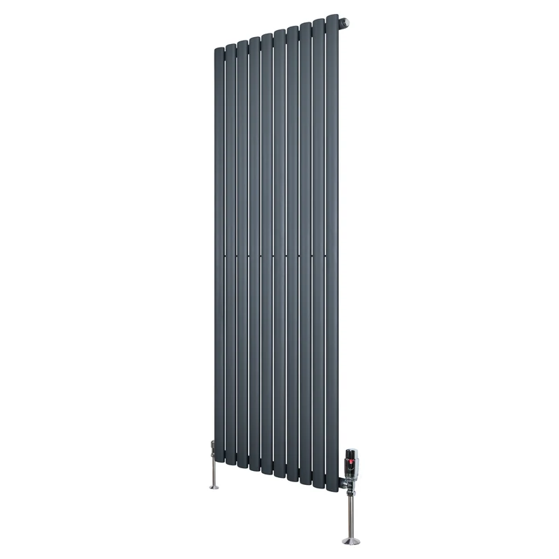 Ovale Design Radiator - 1 Kolom - 1600 mm x 600 mm - Antraciet Grijs - Incl. Haakse Thermostaatkraan