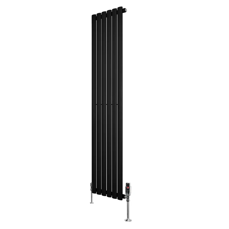 Ovale Design Radiator - 1 Kolom - 1600 mm x 360 mm - Zwart - Incl. Haakse Thermostaatkraan