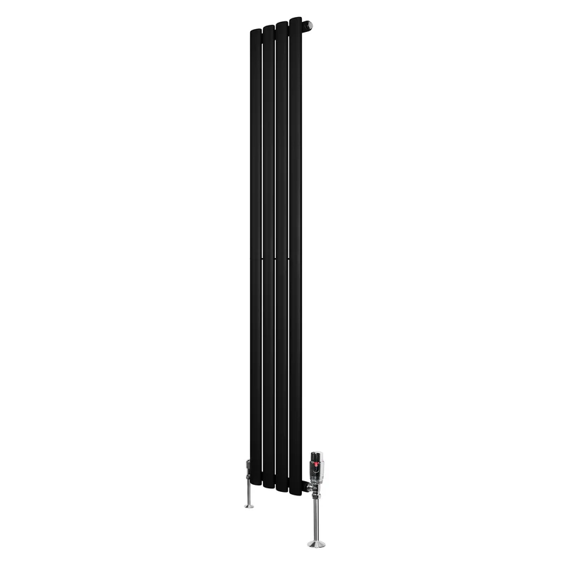 Ovale Design Radiator - 1 Kolom - 1600 mm x 240 mm - Zwart - Incl. Haakse Thermostaatkraan