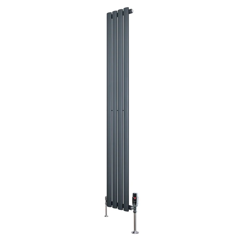 Ovale Design Radiator - 1 Kolom - 1600 mm x 240 mm - Antraciet Grijs - Incl. Haakse Thermostaatkraan