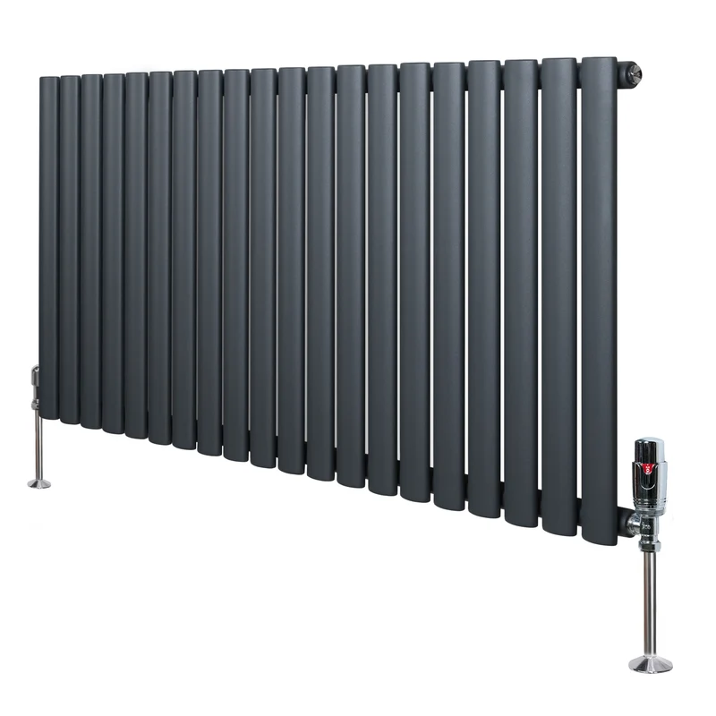 Ovale Design Radiator - 1 Kolom - 600 mm x 1200 mm - Antraciet Grijs - Incl. Haakse Thermostaatkraan