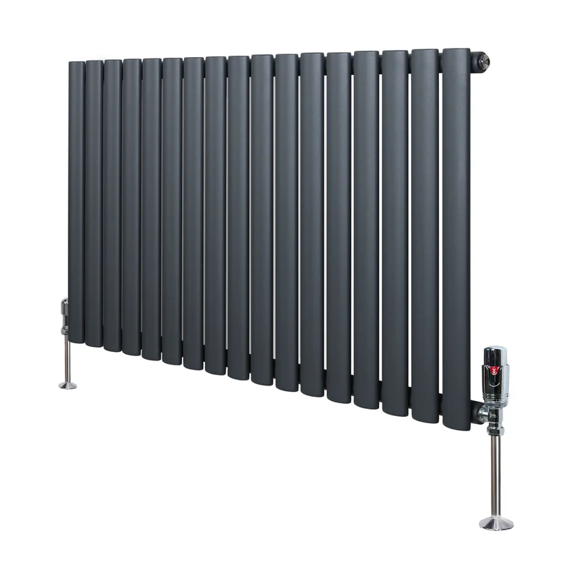 Ovale Design Radiator - 1 Kolom - 600 mm x 1020 mm - Antraciet Grijs - Incl. Haakse Thermostaatkraan