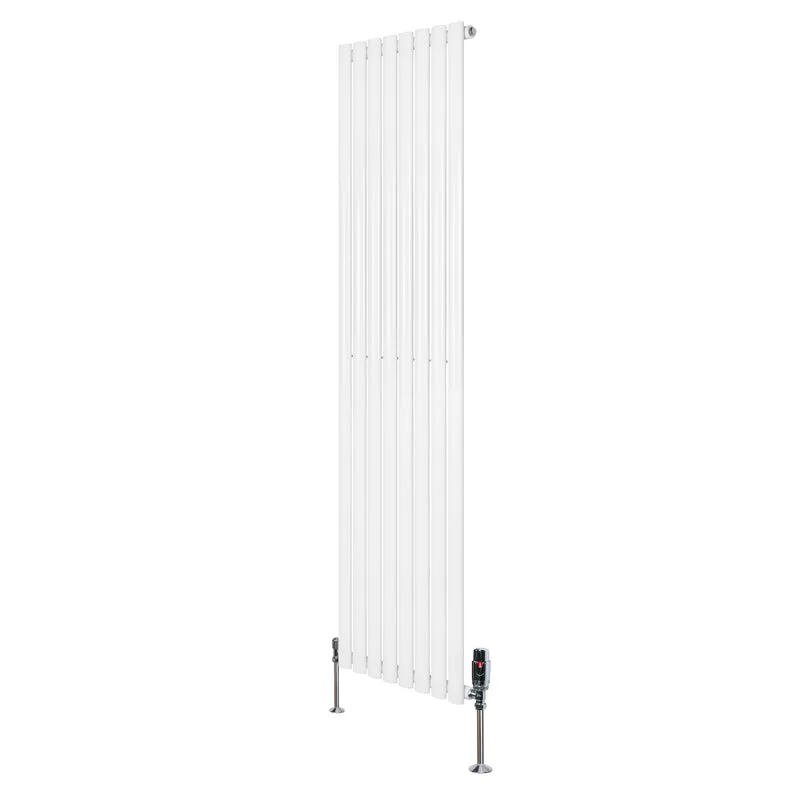 Ovale Design Radiator - 1 Kolom - 1800 mm x 480 mm - Wit - Incl. Haakse Thermostaatkraan