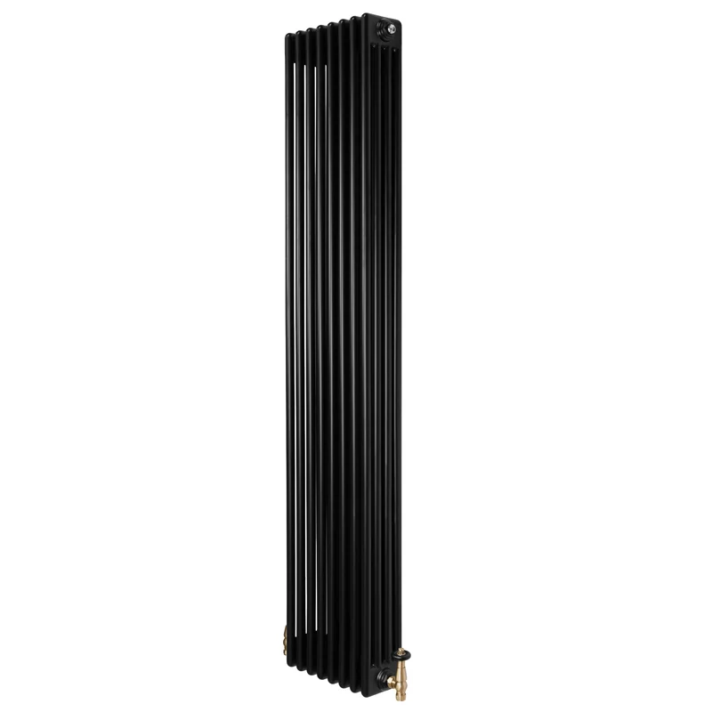 Traditionele 4-Kolom Radiator - 1800 x 380 mm - Zwart - Incl. Haakse Thermostaatkraan