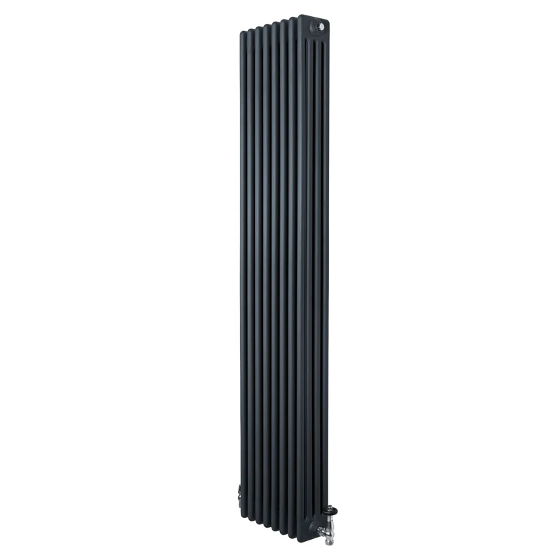 Traditionele 4-Kolom Radiator - 1800 x 380 mm - Antraciet Grijs - Incl. Haakse Thermostaatkraan