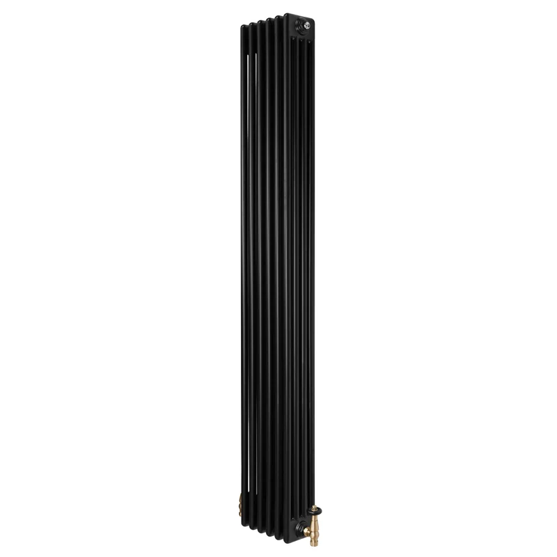 Traditionele 4-Kolom Radiator - 1800 x 290 mm - Zwart - Incl. Haakse Thermostaatkraan