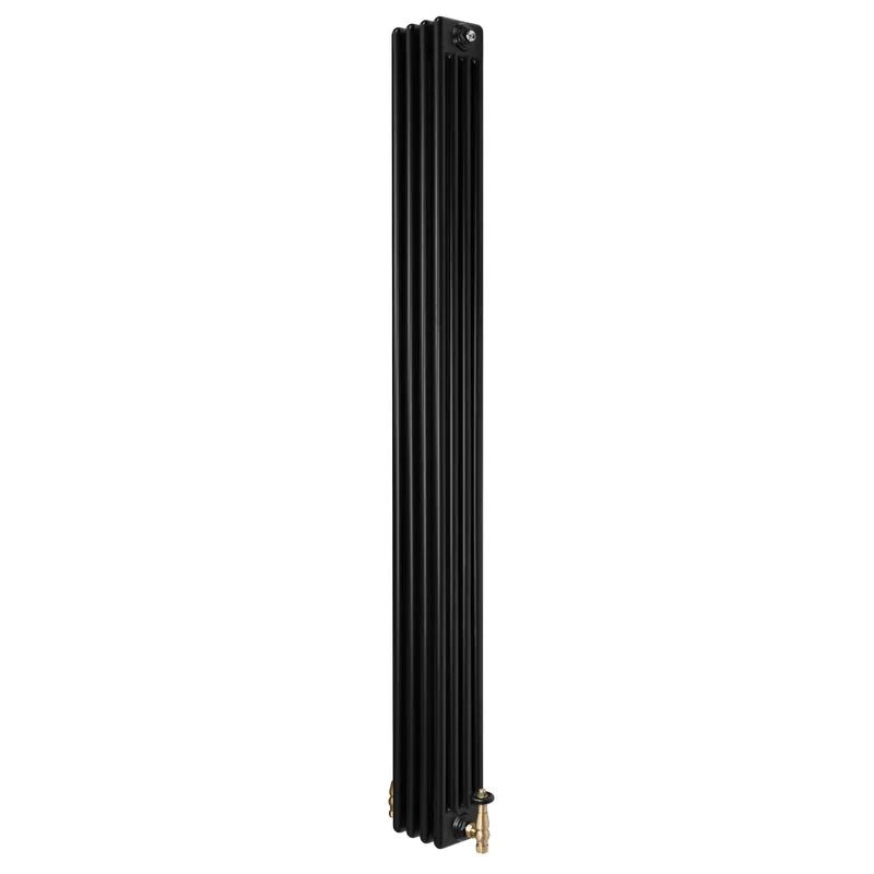 Traditionele 4-Kolom Radiator - 1800 x 200 mm - Zwart - Incl. Haakse Thermostaatkraan