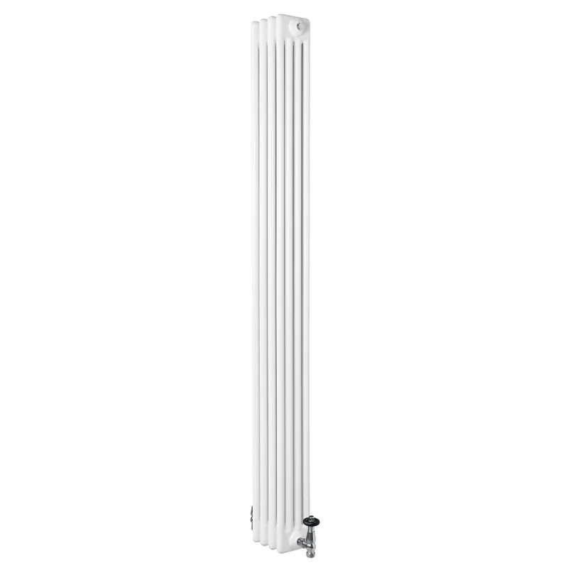 Traditionele 4-Kolom Radiator - 1800 x 200 mm - Wit - Incl. Haakse Thermostaatkraan