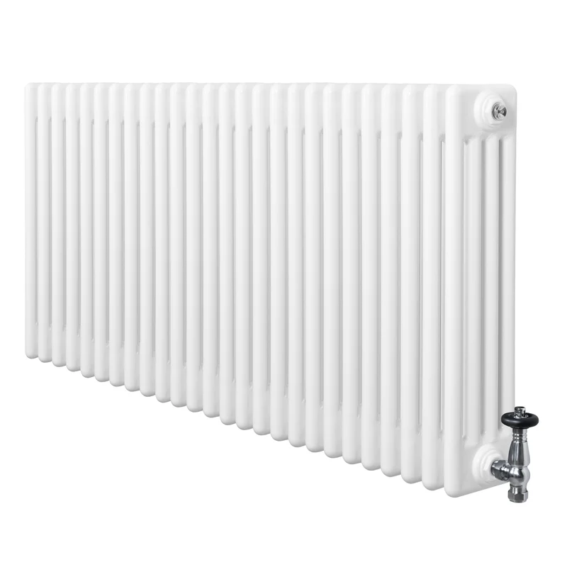 Traditionele 4-Kolom Radiator - 600 x 1190 mm - Wit - Incl. Haakse Thermostaatkraan