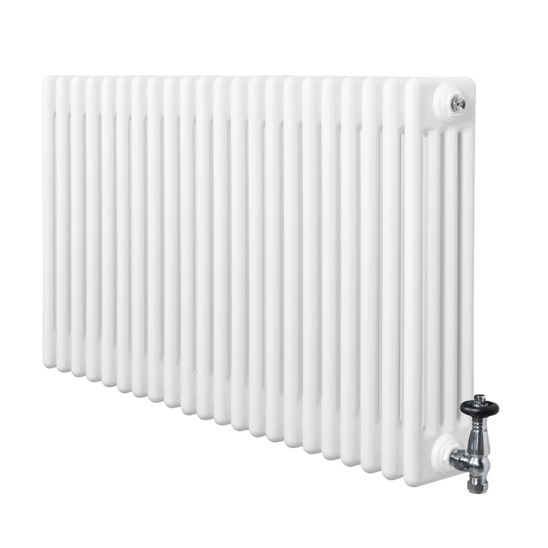 Traditionele 4-Kolom Radiator - 600 x 1010 mm - Wit - Incl. Haakse Thermostaatkraan