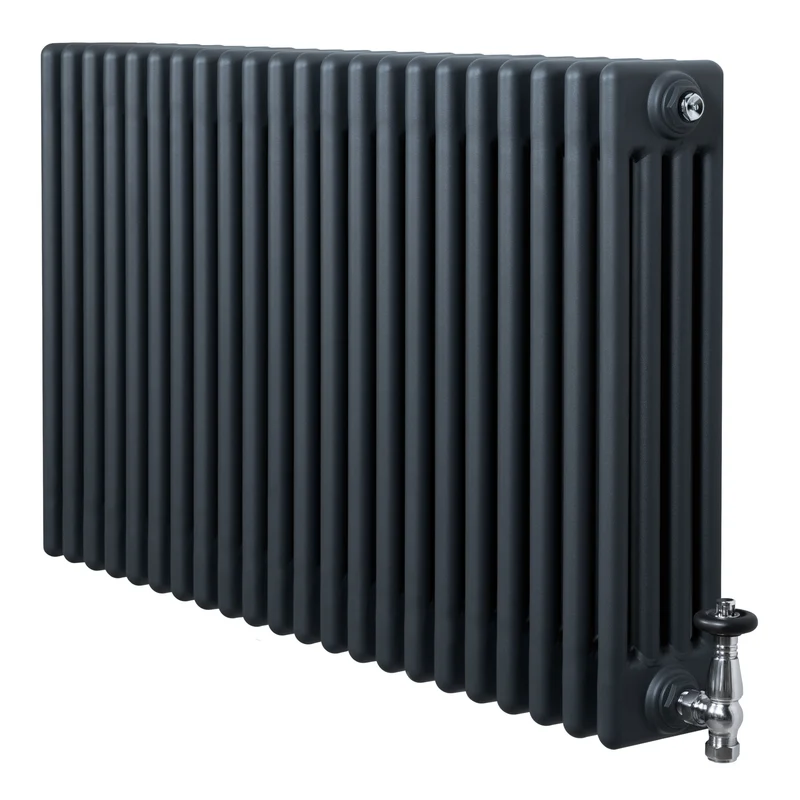 Traditionele 4-Kolom Radiator - 600 x 1010 mm - Antraciet Grijs - Incl. Haakse Thermostaatkraan