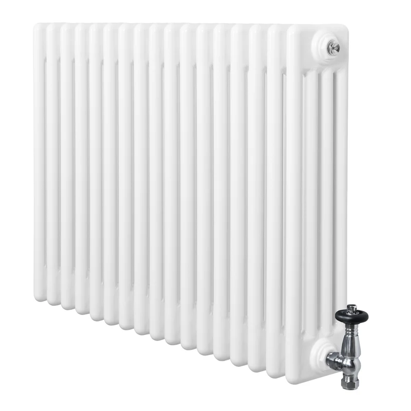 Traditionele 4-Kolom Radiator - 600 x 785 mm - Wit - Incl. Haakse Thermostaatkraan